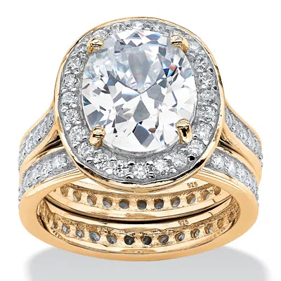 Palm Beach Jewelry 6.48 Tcw Cz 2-piece Eternity Bridal Ring Set Gold-plated Sterling Silver In White