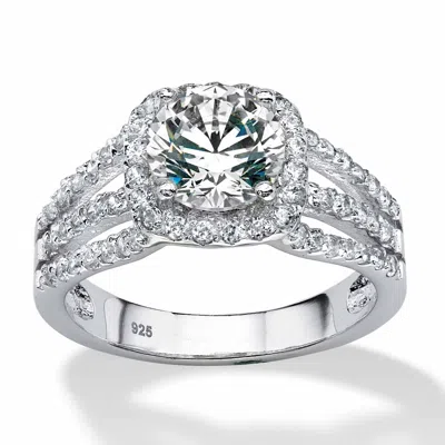 Palm Beach Jewelry 2.27 Tcw Round Cubic Zirconia Triple Shank Platinum-plated Sterling Silver Ring In White