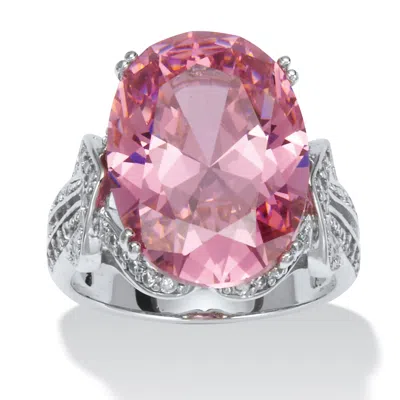 Palm Beach Jewelry 13.24 Tcw Simulated Pink Tourmaline Cubic Zirconia Platinum-plated Cocktail Ring In Pink