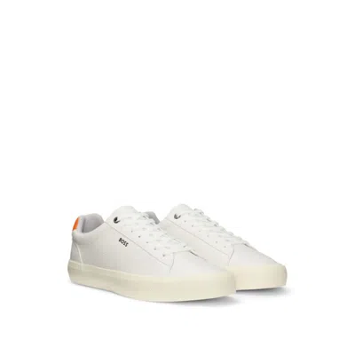 Hugo Boss Gary Tenn Mens Leather Low-top Trainers With Branded Lace Loop Nos In White