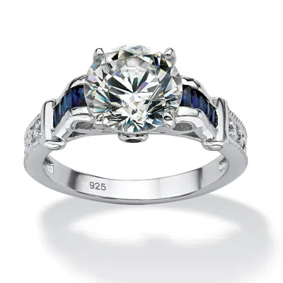 Palm Beach Jewelry 5.01 Tcw Round Cz And Sapphire Ring In Platinum-plated Sterling Silver In White