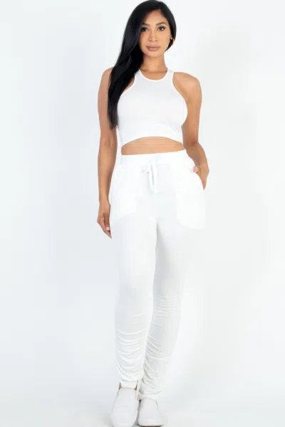 Shop Fashnzfab Women's Crop Tank Top & Ruched Pants Set In White