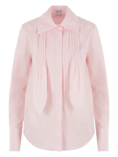 Loewe Poplin Shirt With Pleated Neck Tie In Pink