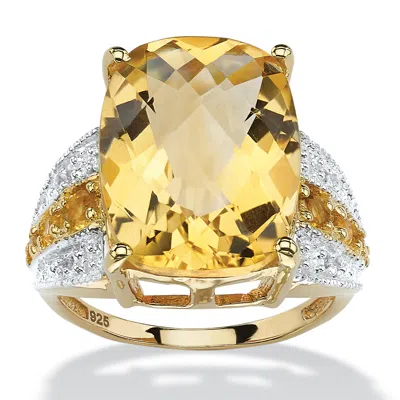Palm Beach Jewelry 9.28 Tcw Checkerboard-cut Citrine And Topaz 14k Gold-plated Sterling Silver Ring In Yellow