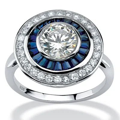 Palm Beach Jewelry 3.46 Tcw Round Cz And Sapphire Circle Ring In Platinum-plated Sterling Silver In White