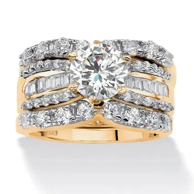 Palm Beach Jewelry 5.62 Tcw Round Cubic Zirconia Bridal 14k Gold-plated Silver 3 Piece Ring Set In White