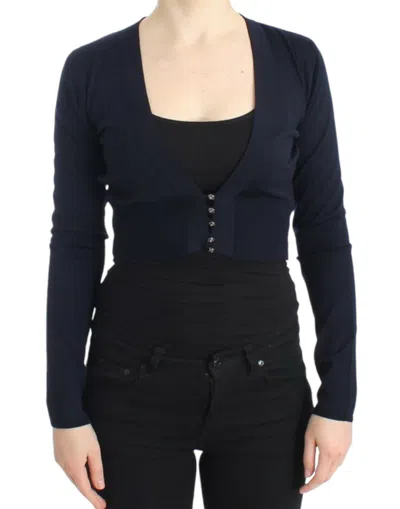 Cavalli Women Dark  Cropped Wool Cardigan In Blue
