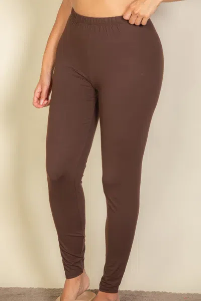 Shop Fashnzfab Women's Plus Basic Solid Leggings In Brown