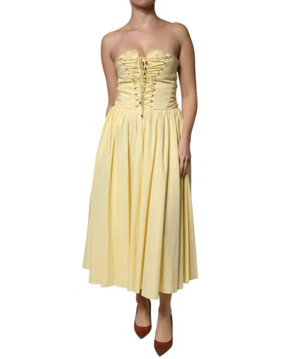 Philosophy Di Lorenzo Serafini Yellow Cotton Corset Midi Dress In Yellow