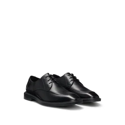 Hugo Boss Italian Leather Derby Shoes With Stitching Details In Black