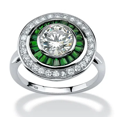 Palm Beach Jewelry 2.26 Tcw Round Cz And Emerald Halo Ring In Platinum-plated Sterling Silver In White