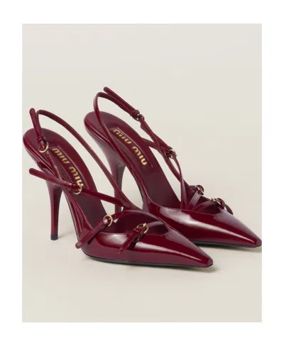 Miu Miu Slingback Deep Purple In Patent Leather With Buckles In Burgundy