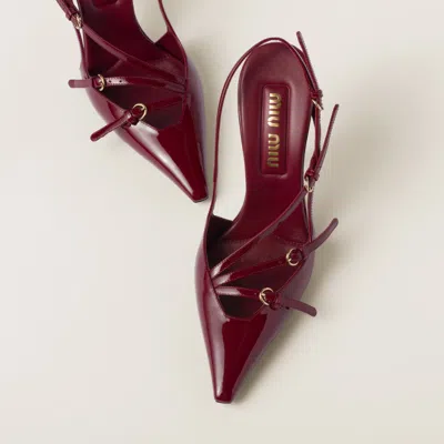 Miu Miu Slingback Deep Purple In Patent Leather With Buckles In Burgundy