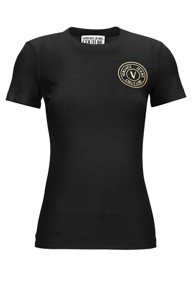 Versace Jeans Couture "v-emblem" Logo T-shirt In Black