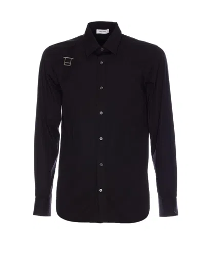 Alexander Mcqueen Metal Detail Long Sleeves Point Collar In Black