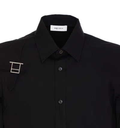 Alexander Mcqueen Metal Detail Long Sleeves Point Collar In Black