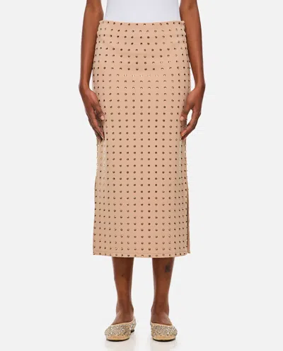 Sportmax Nome Crystal Lycra Midi Skirt In Beige