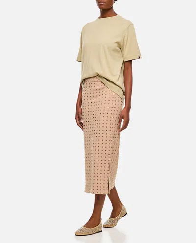 Sportmax Nome Crystal Lycra Midi Skirt In Beige