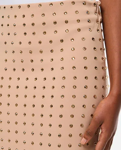 Sportmax Nome Crystal Lycra Midi Skirt In Beige