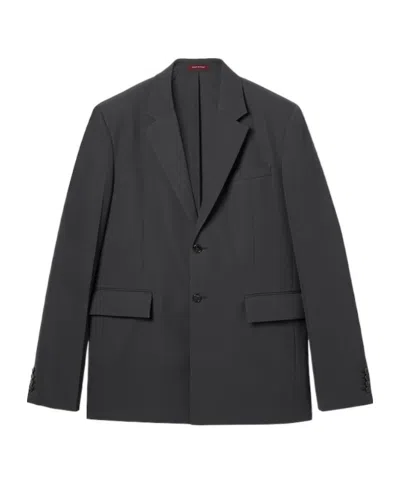 Gucci Men Dark Grey Jacket With Chest Pocket And Embossed Logo In Wool Gabardine Man In Blue