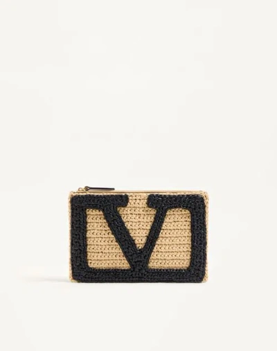 Valentino Womens Naturale-nero Viva Superstar Small Raffia Pouch In Natural