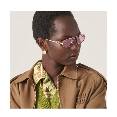 Miu Miu Womens Gold Mu 54zs Oval-frame Metal Sunglasses