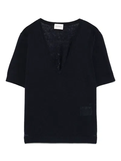 Closed Cotton And Linen V-necked T-shirt In Blue