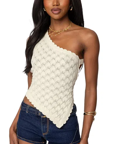 Edikted Codi Asymmetric One-shoulder Open Back Knit Top In Cream