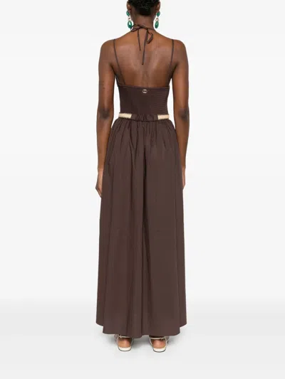 Twinset Twin-set Fitted Brown Maxi Dress With Deep V-neckline In Brown