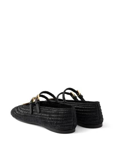 Prada Woven Flat Shoes With Adjustable Gold-tone Straps In Black