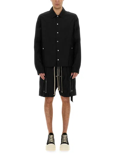 Rick Owens Drkshdw Drawstring Button-up Overshirt In Black