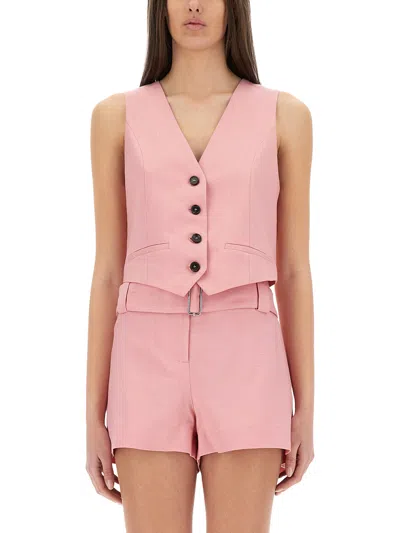 Msgm Waist Belted Cropped Vest V-neckline In Pink