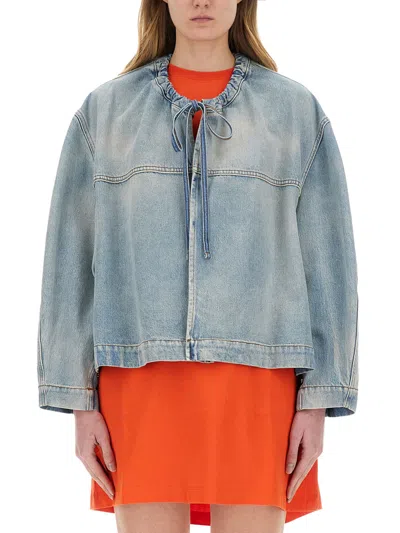 Msgm Oversized Denim Jacket Drawstring Detail In Denim