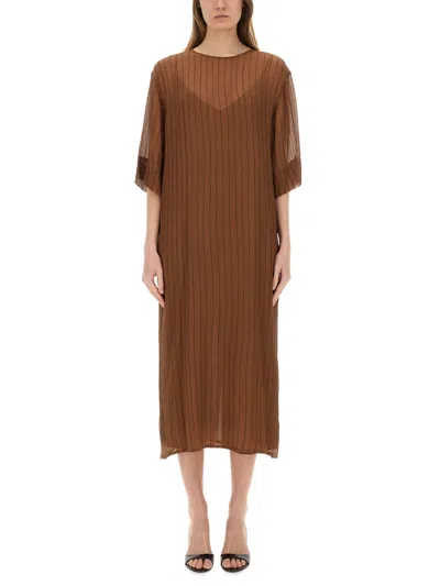 Alysi Silk Midi Dress In Brown