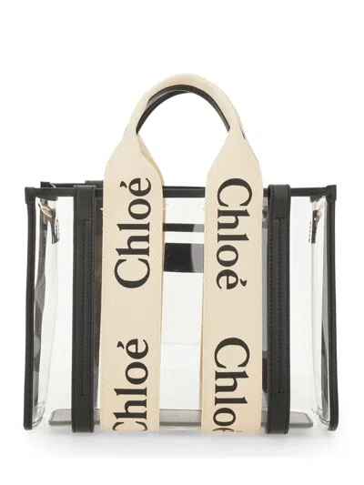 Chloé Chloe Women Two-tone Rubber And Leather Small Woody Shopping Bag In White