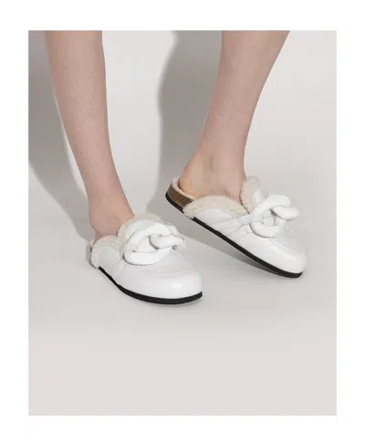 Jw Anderson J.w. Anderson Leather Chain Mules With Shearling Lining In White