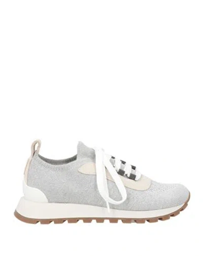 Brunello Cucinelli Woman Sneakers Light Grey Size 7 Cotton, Viscose, Metallic Polyester, Leather In Grey