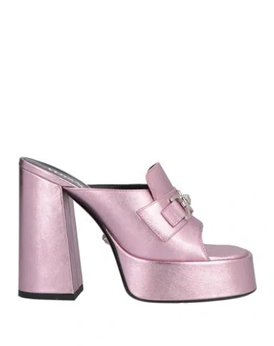 Versace Metallic Leather Flat With Medusa Detail And Maxi Platform In Pink