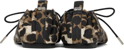 Ganni Denim Print Lace-up Ballerina Flats With Leopard Pattern In Animal Print