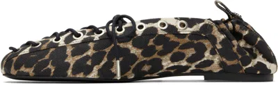 Ganni Denim Print Lace-up Ballerina Flats With Leopard Pattern In Animal Print