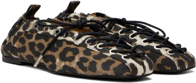 Ganni Denim Print Lace-up Ballerina Flats With Leopard Pattern In Animal Print