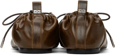 Ganni Khaki Oleatex Lace-up Ballerina Flats In 826 Dark Olive