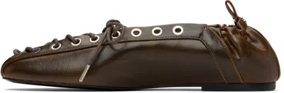 Ganni Khaki Oleatex Lace-up Ballerina Flats In 826 Dark Olive