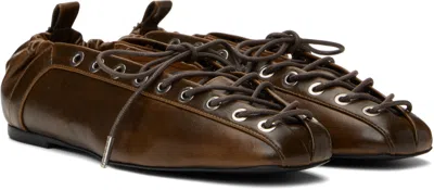 Ganni Khaki Oleatex Lace-up Ballerina Flats In 826 Dark Olive