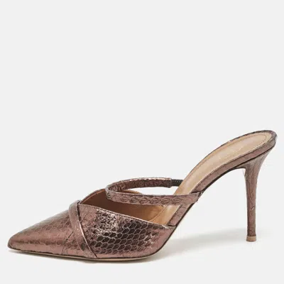 Pre-owned Malone Souliers Metallic Python Embossed Leather Frankie Mules Size 37