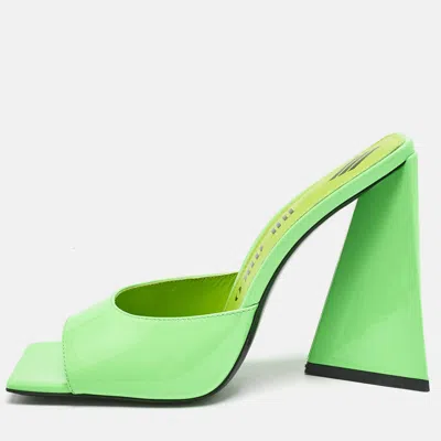 Pre-owned Attico Neon Green Patent Leather Devon Slide Sandals Size 40