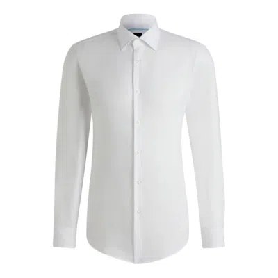 Hugo Boss Slim-fit Shirt In Printed Cotton With Kent Collar In White