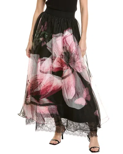 Alice And Olivia Nilda Voluminous Silk Maxi Skirt W Lace In Black