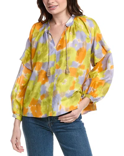 Marella Modane Printed Tassel Tie Top In Yellow