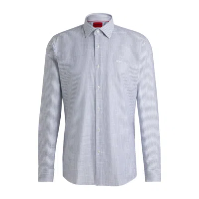 Hugo Boss Modern-fit Shirt In Striped Slub Cotton In Blue